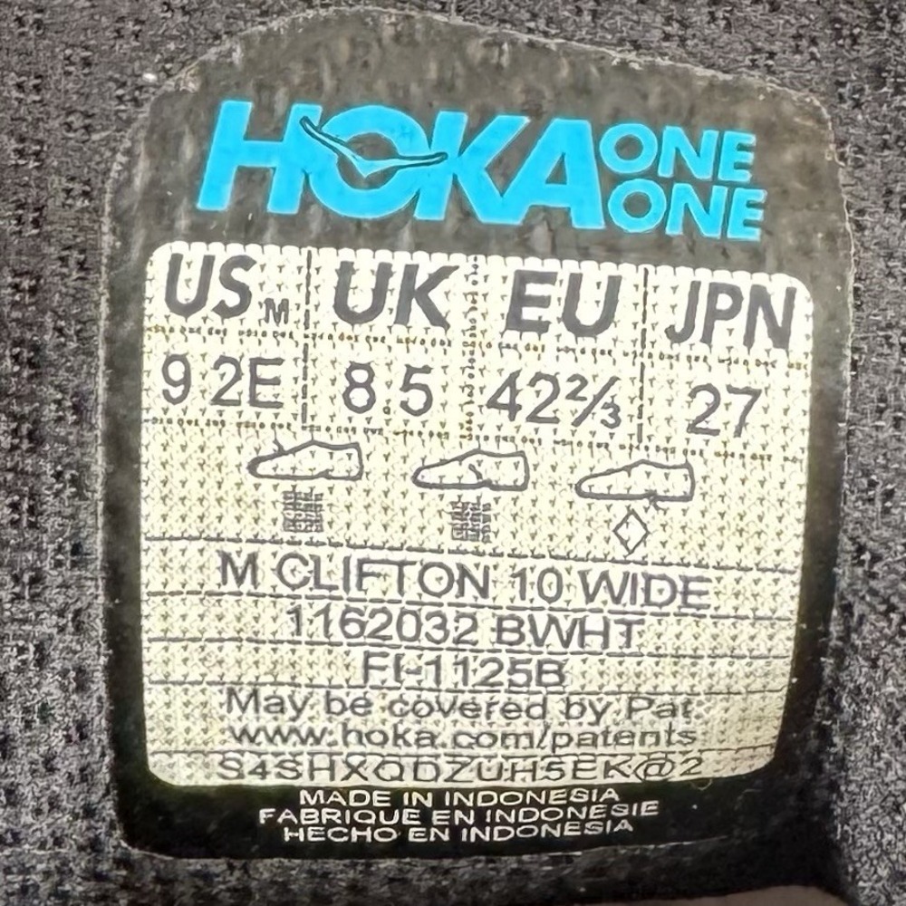 Hoka One One Clifton 10 Mens Size 9 EE Wide Black White Running Shoes Sneakers - Picture 12 of 12
